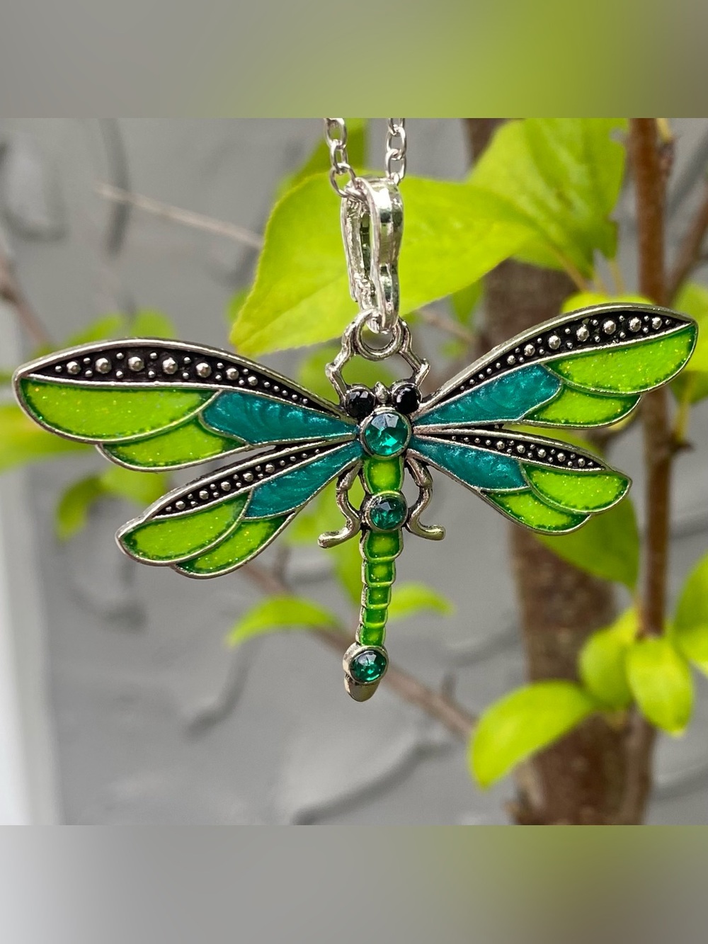 🌸 Dragonfly Pendant - NWOT Teal and Yellow with Adjustable Chain